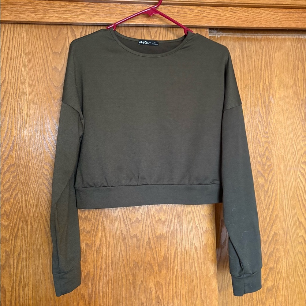 Olive Green Cropped Sweatshirt